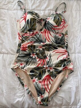 Kona Sol Tropical Floral One-Piece Swimsuit - Pink & Green